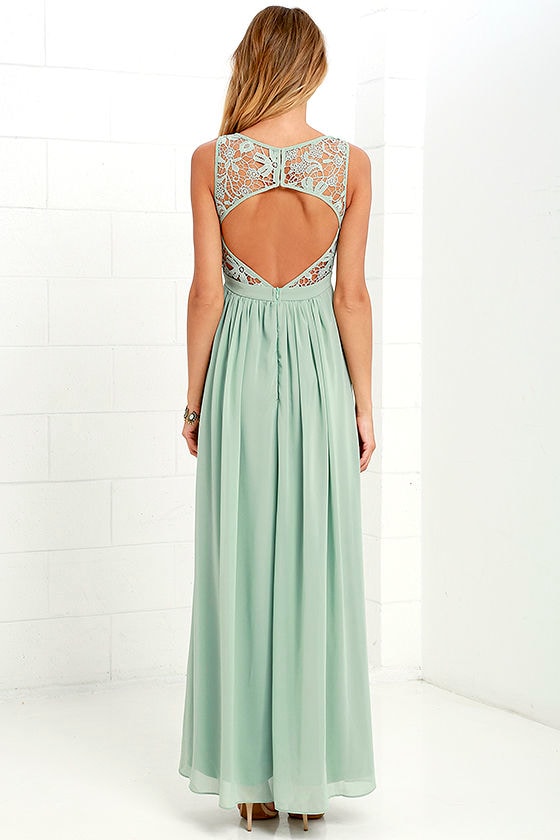 Lovely Sage Green Dress Lace Dress Maxi Dress Backless Dress 68.00