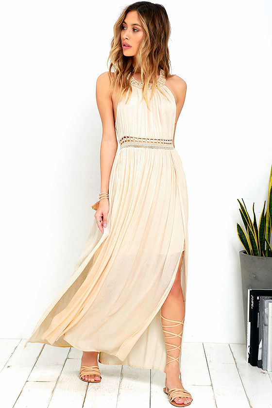 cream lace boho maxi dress