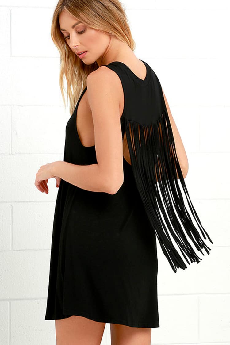 black jersey swing dress Cute - LBD - Dress - Fringe Dress - $48.00 Sleeveless