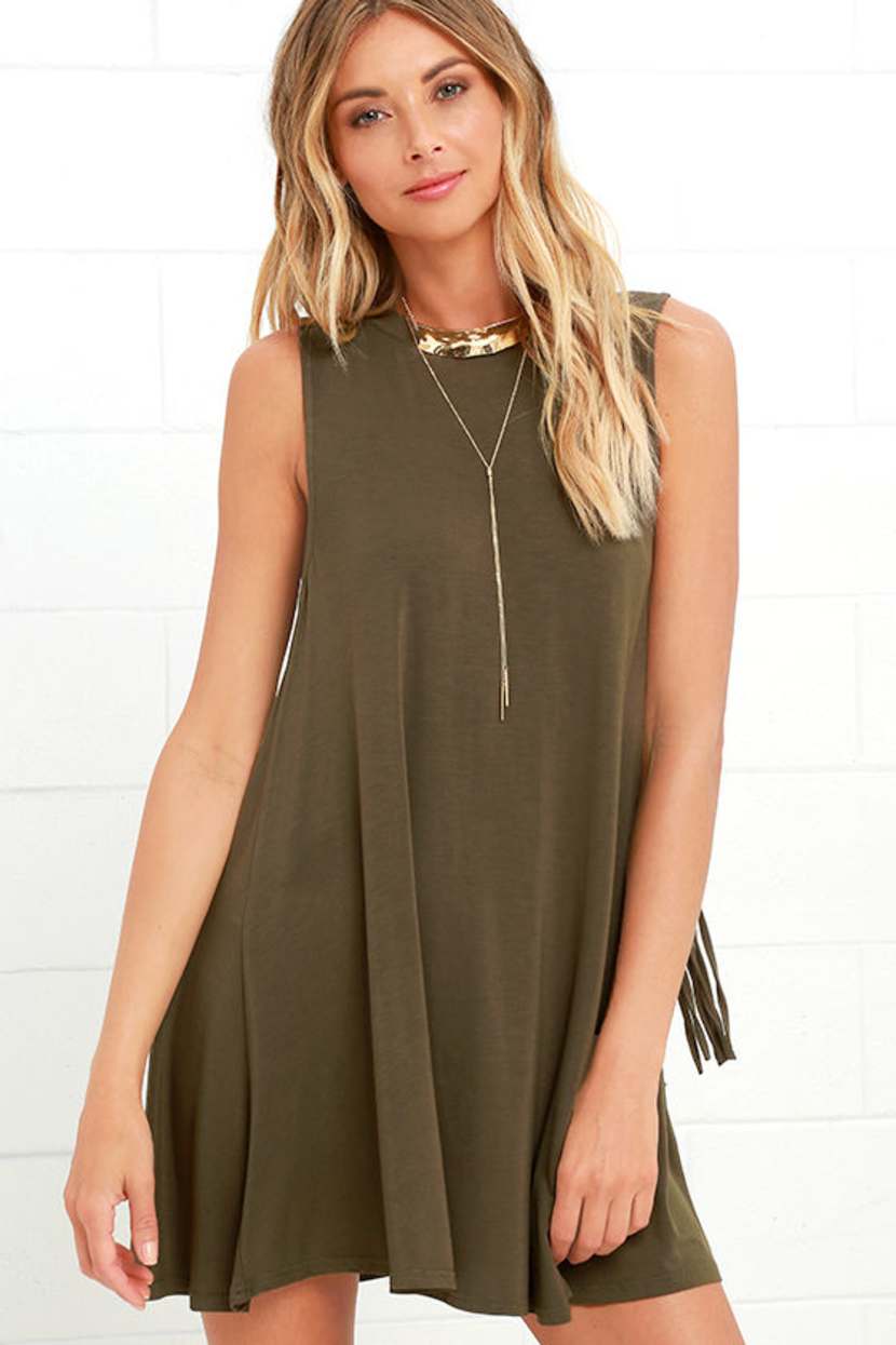 Cute Olive Green Dress - Swing Dress - Fringe Dress - $48.00 - Lulus Cute Olive Green Dress - Swing Dress - Fringe Dress - $48.00 - Lulus