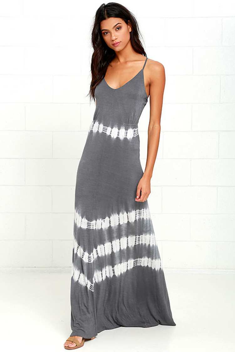 Olive & Oak Misty Morning Dark Grey Tie-Dye Maxi Dress