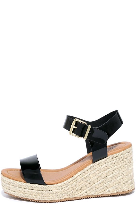 Vacay Glam Black Patent Espadrille Wedges