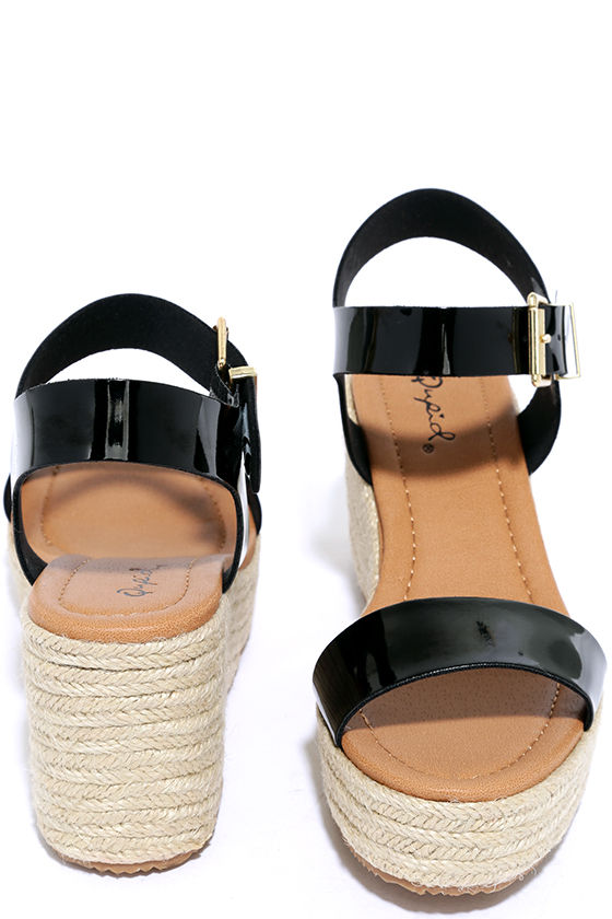 Vacay Glam Black Patent Espadrille Wedges