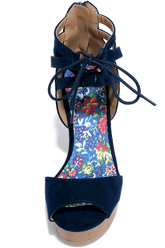 navy blue open toe wedges