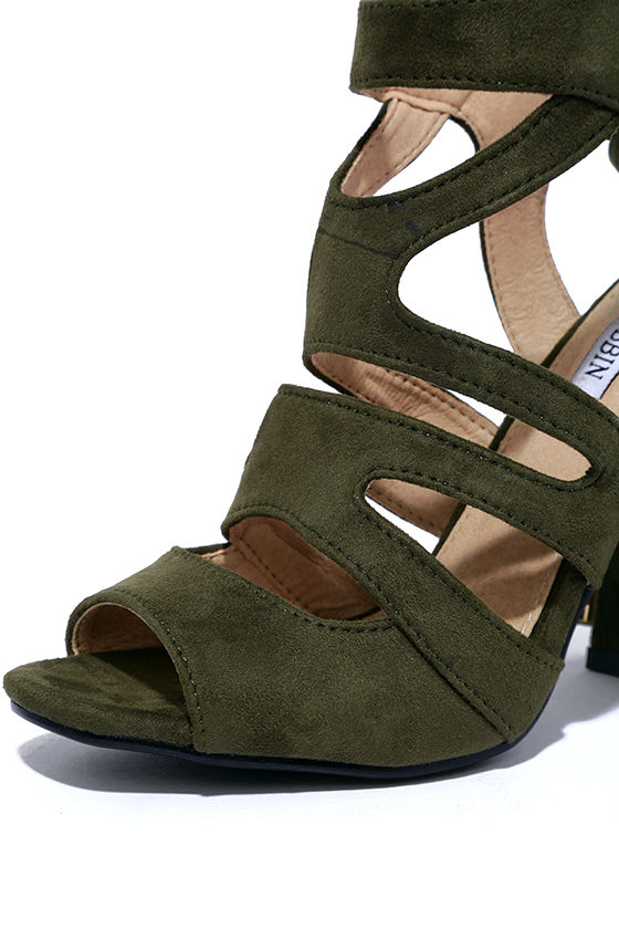green caged heels
