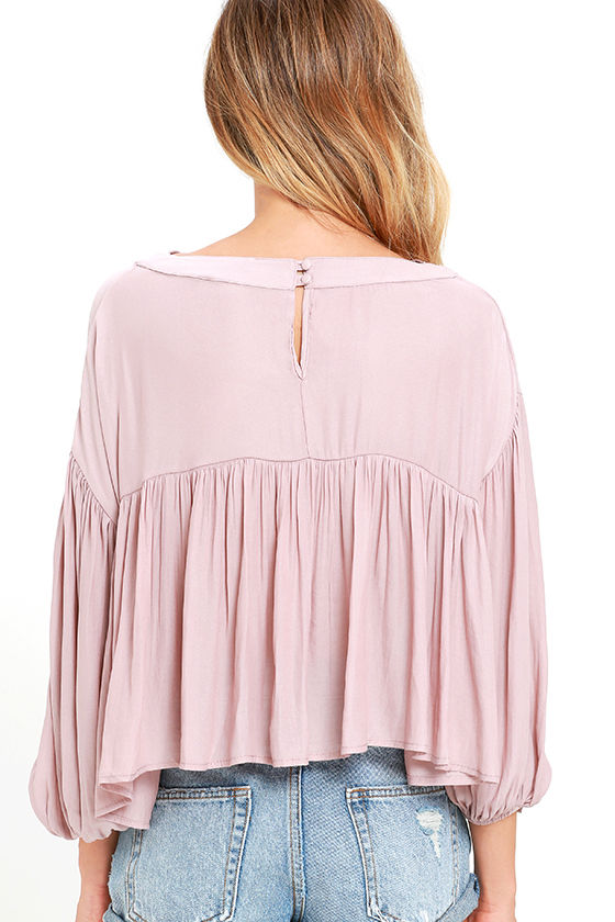 Mauve Top - Mauve Blouse - Long Sleeve Top - $29.00