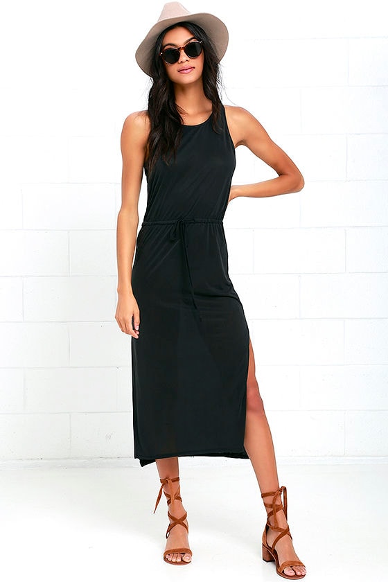 Chic Washed Black Dress - Sleeveless Dress - Midi Dress - $44.00