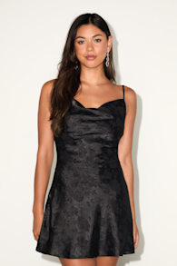 Close to Your Heart Black Satin Jacquard Cowl Slip Dress 2