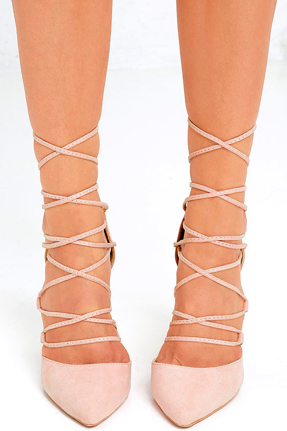 Your Girl Blush Suede Lace-Up Heels 2