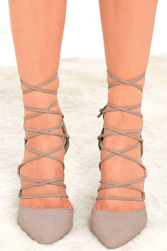 Your Girl Taupe Suede Lace-Up Heels 2