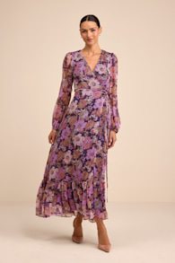 Feeling Sweet Purple Floral Print Long Sleeve Wrap Maxi Dress 2