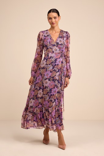 Feeling Sweet Purple Floral Print Long Sleeve Wrap Maxi Dress 2