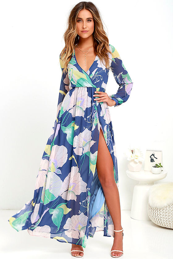 Lovely Denim Blue Dress - Maxi Dress - Long Sleeve Dress - $78.00 - Lulus