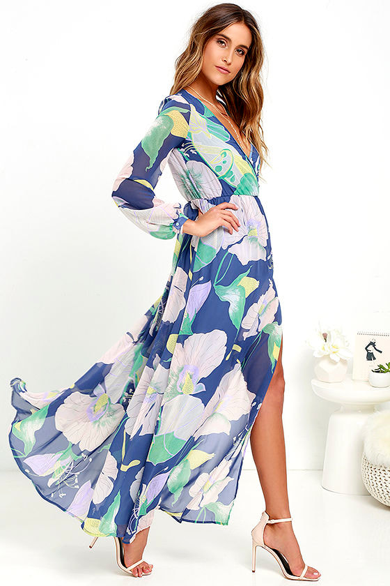 Lovely Denim Blue Dress - Maxi Dress - Long Sleeve Dress - $78.00