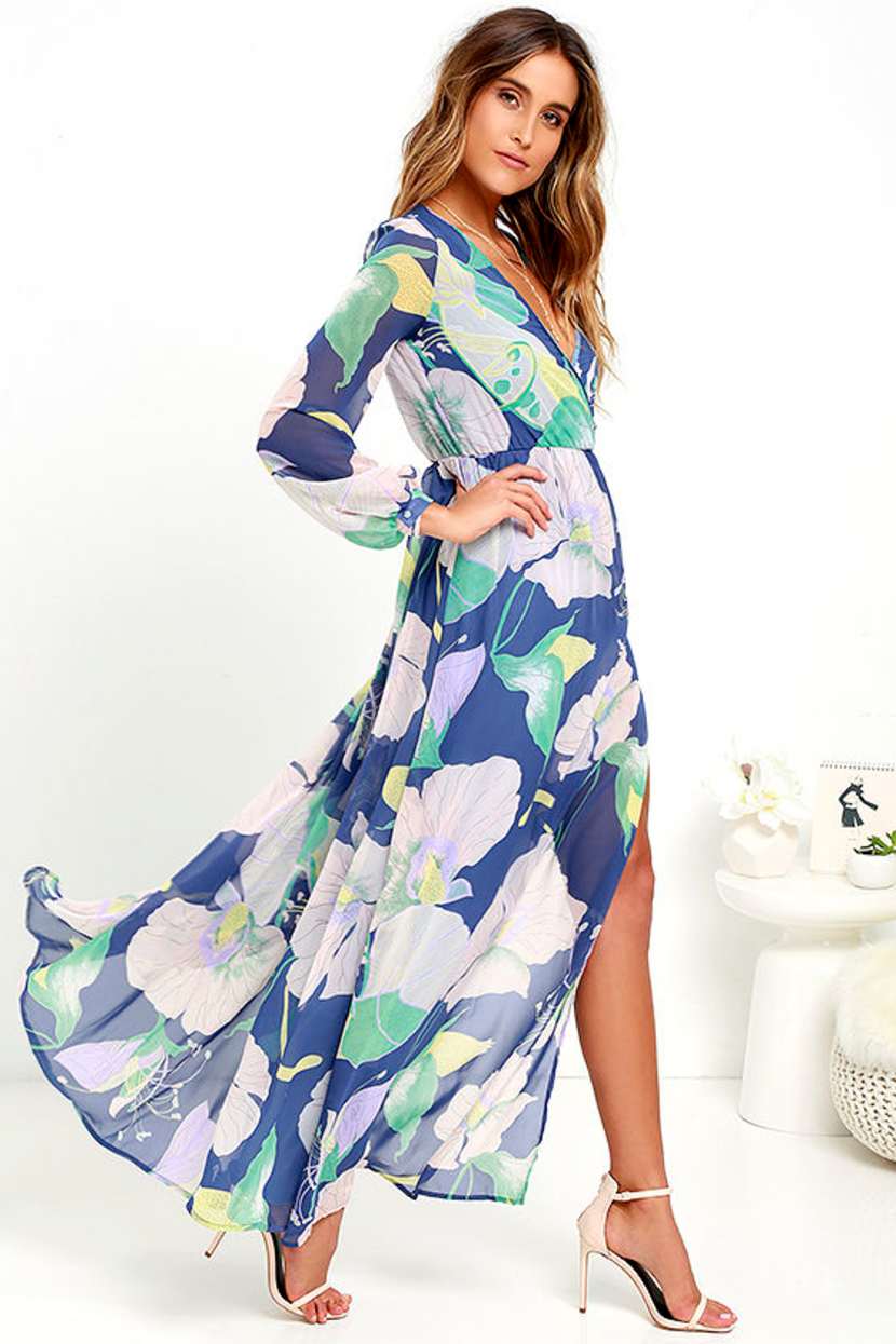 Lovely Denim Blue Dress - Maxi Dress - Long Sleeve Dress - $78.00 - Lulus