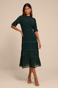 Dreaming of You Emerald Green Swiss Dot Midi Dress 2