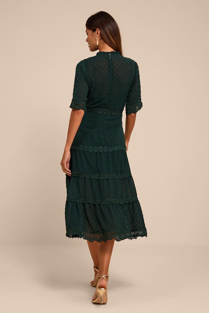 Emerald Green Swiss Dot Midi Dress | Womens | Small (Available in XS, M) | 100% Polyester | Lulus Exclusive | Holiday Dresses