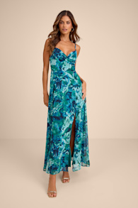Beautiful Soul Teal Green Floral Print Twist-Front Maxi Dress 2