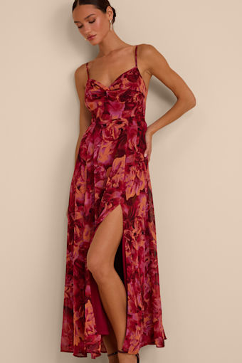 Beautiful Soul Burgundy Floral Print Twist-Front Maxi Dress 1