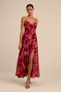 Beautiful Soul Burgundy Floral Print Twist-Front Maxi Dress 2