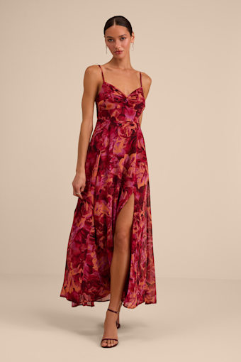 Beautiful Soul Burgundy Floral Print Twist-Front Maxi Dress 2