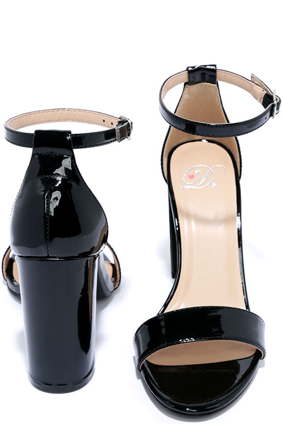 All Dressed Up Black Patent Ankle Strap Heels