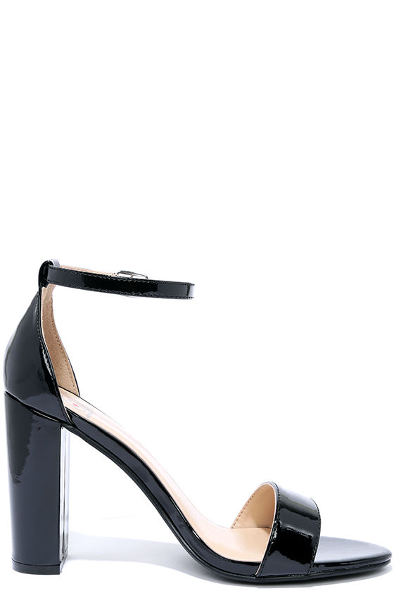 Pretty Black Patent Heels - Ankle Strap Heels - Black Sandal