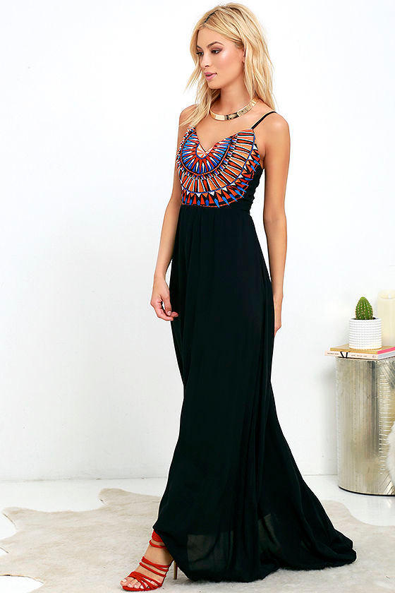 Black Vibrant Maxi Dress Festival Flair