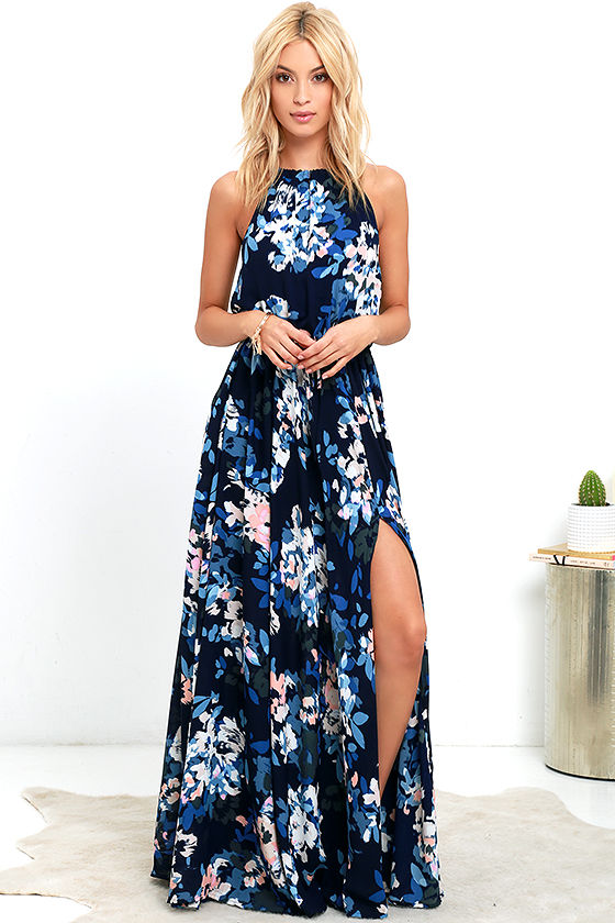 Sweet Love Navy Blue Print Maxi Dress