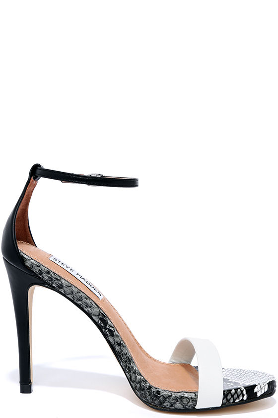 snakeskin ankle strap heels