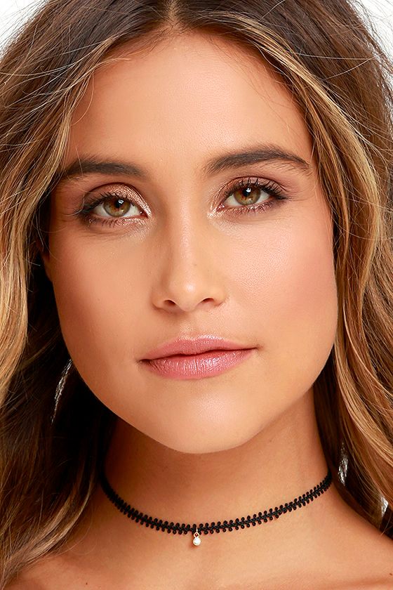 Cute Black Choker Necklace Rhinestone Necklace 15.00 Lulus