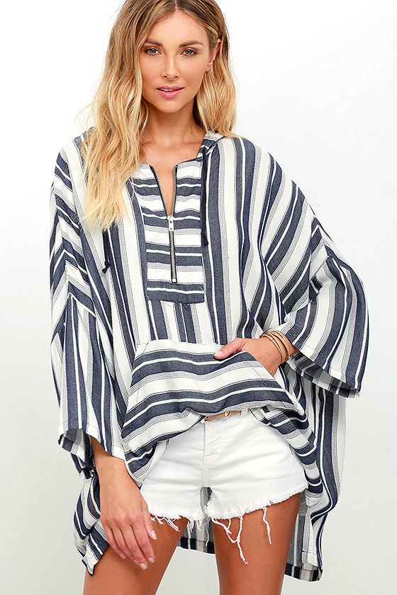 Sweet Poncho Top - Striped Top - Ivory and Navy Blue Top - $46.00 - Lulus