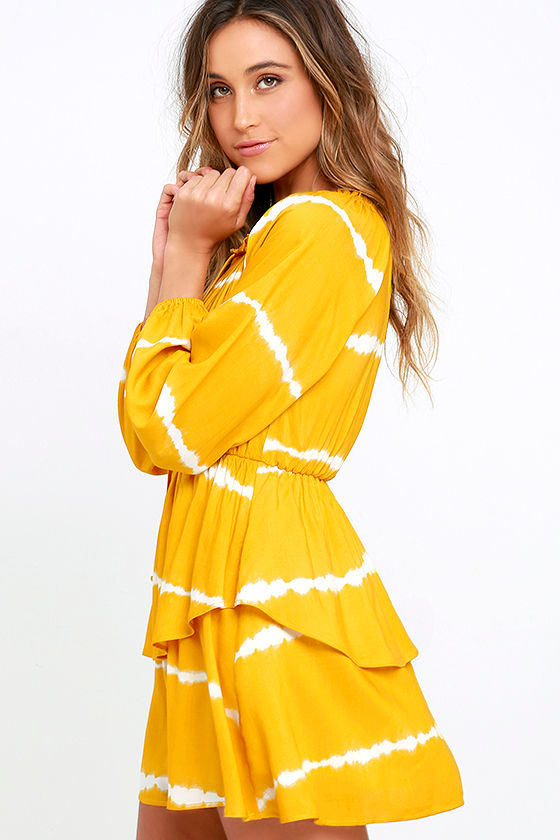 Cute Yellow Dress - Long Sleeve Dress - Tie-Dye Dress - $84.00 - Lulus