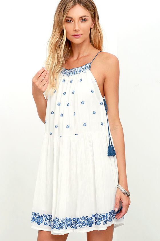 Patrons of Peace - Blue and Ivory Dress - Embroidered Dress - $61.00 ...