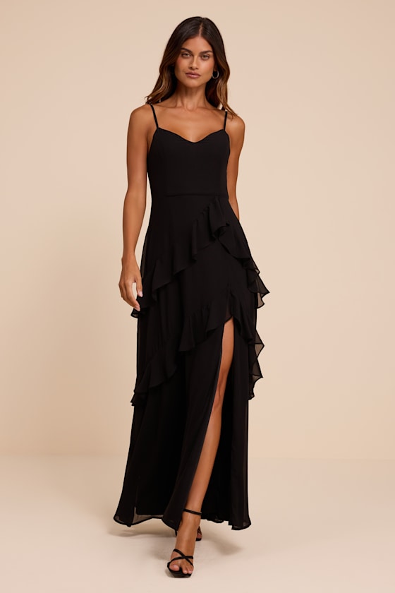 Blessed with Beauty Black Ruffled Sleeveless Maxi Dress 2