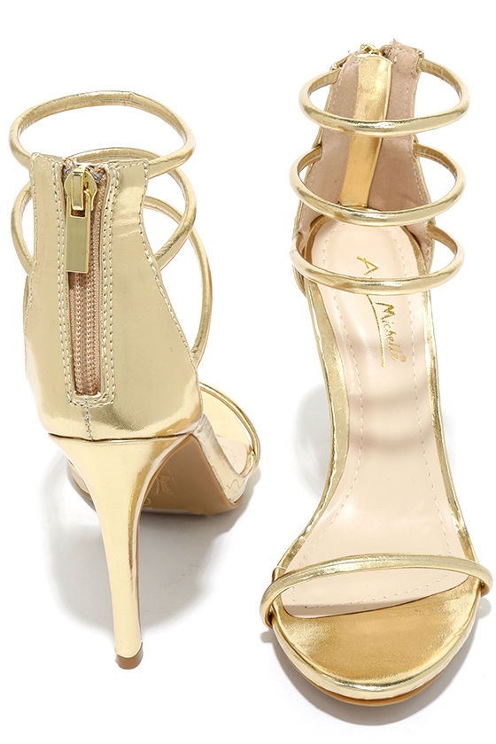 Pretty Gold Heels - Dress Sandals - High Heel Sandals - $34.00