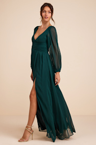 Enchant My Love Emerald Green V-Neck Long Sleeve Maxi Dress 2