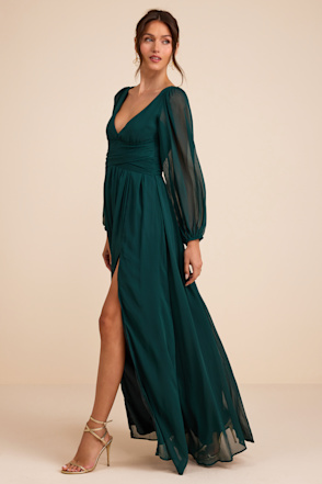emerald silk long sleeve maxi dress reviews Emerald Green V-Neck Long Sleeve Maxi Dress | Womens | Small | 100% Polyester | Lulus | Bridesmaid Dresses | Gowns | Holiday