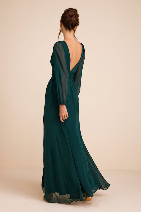 Enchant My Love Emerald Green V-Neck Long Sleeve Maxi Dress - thumbnail 3