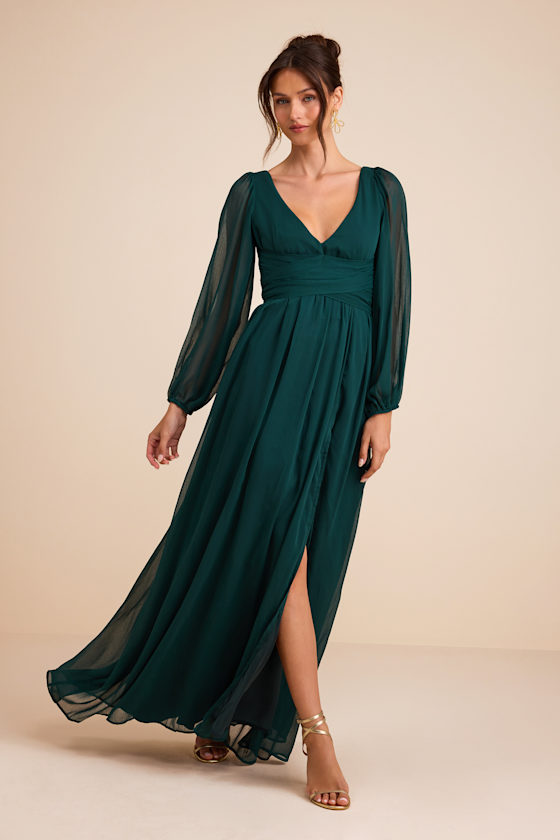 Enchant My Love Emerald Green V-Neck Long Sleeve Maxi Dress - thumbnail 4