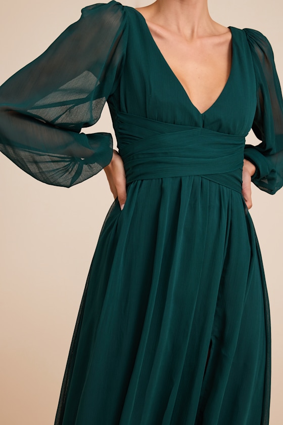 Enchant My Love Emerald Green V-Neck Long Sleeve Maxi Dress - thumbnail 5
