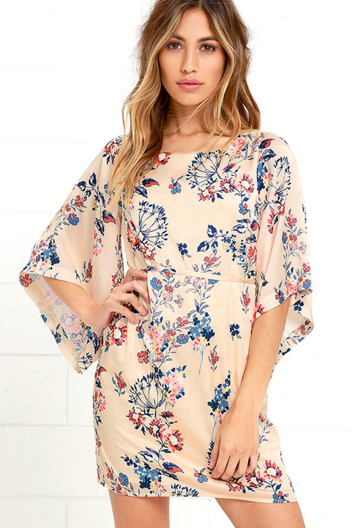 PHY-A0442 CREAM FLORAL PRINT DRESS