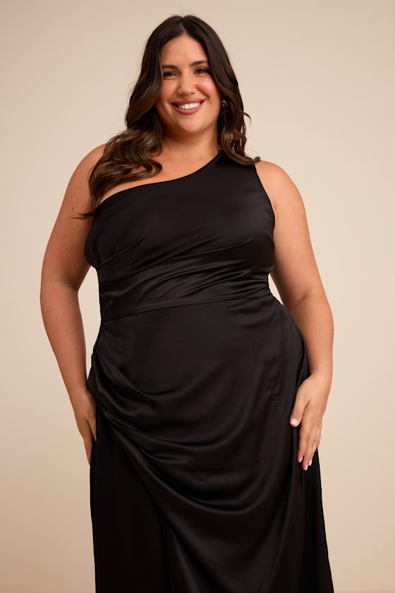 Black Maxi Dress - Satin Maxi Dress - One-Shoulder Maxi Dress - Image 7
