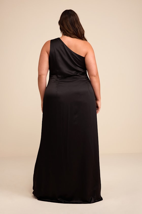 Black Maxi Dress - Satin Maxi Dress - One-Shoulder Maxi Dress - Image 8