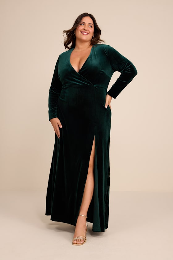Emerald Green Maxi Dress - Green Velvet Dress - Long Sleeve Gown - Image 5
