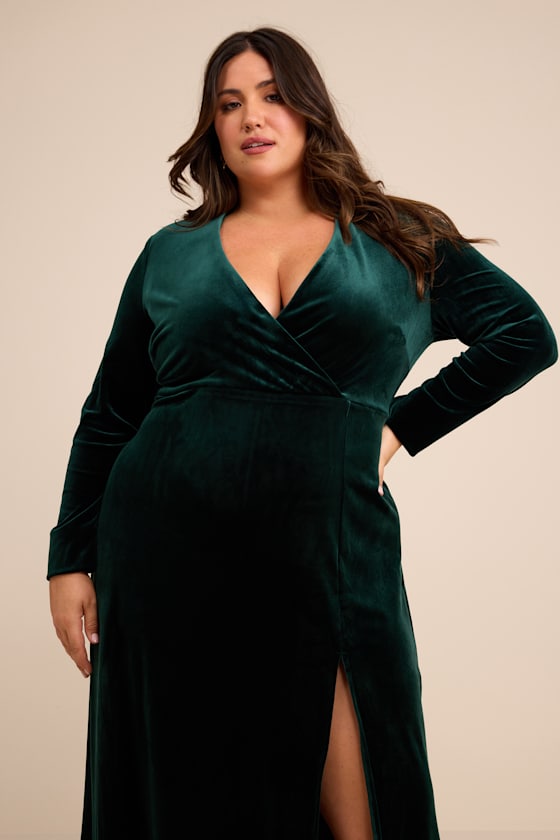 Emerald Green Maxi Dress - Green Velvet Dress - Long Sleeve Gown - Image 6