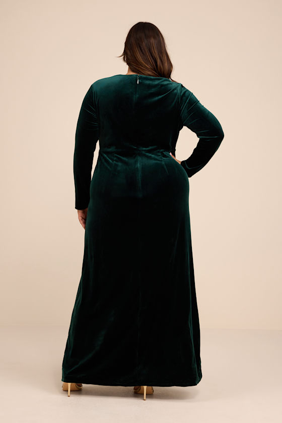 Emerald Green Maxi Dress - Green Velvet Dress - Long Sleeve Gown - Image 7