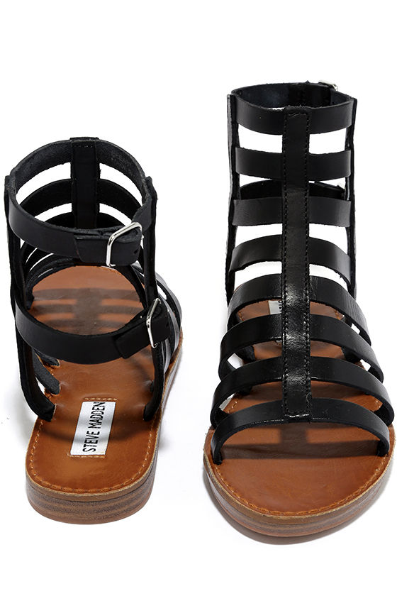 Steve Madden Beeast Black Leather Gladiator Sandals