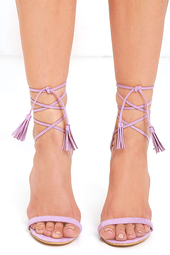 lilac lace up heels