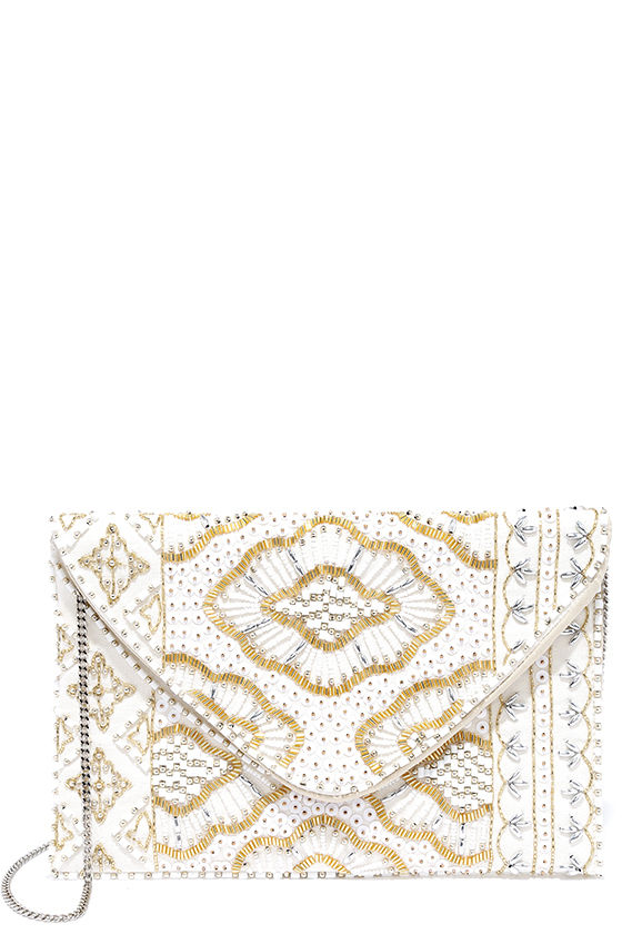 Cream Clutch Gold Clutch Beaded Clutch 41.00